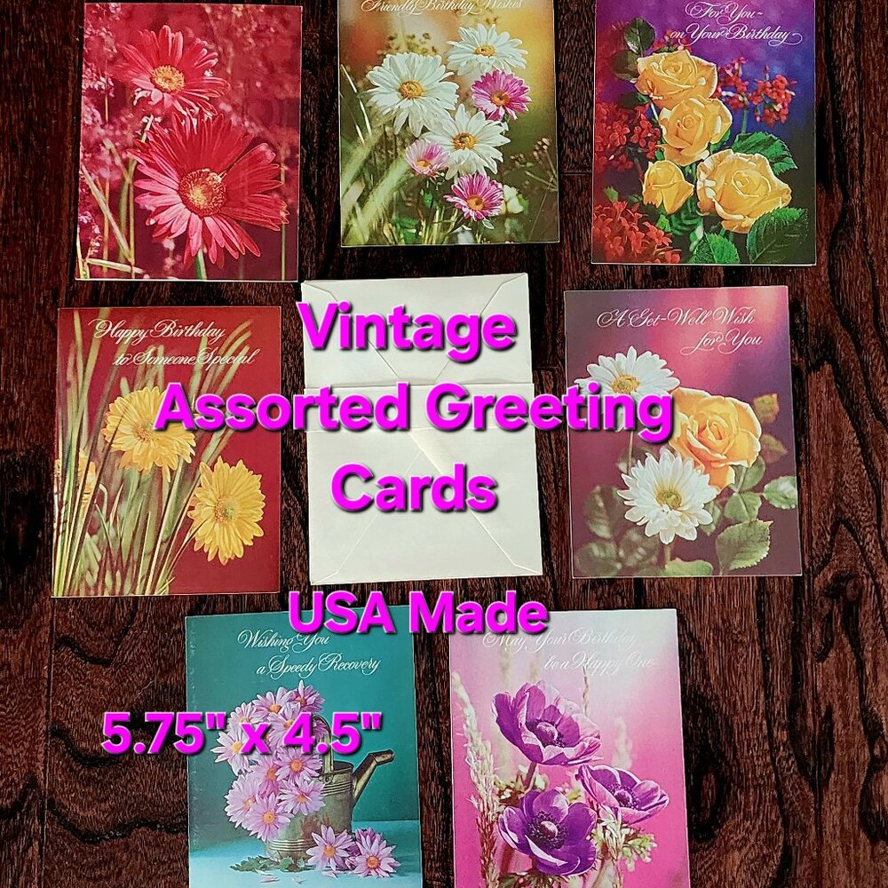 7 x Vintage 1970's Floral Assortment Assorted Greeting Cards w Envelopes